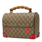 Gucci GG Small Bamboo Chain Shoulder Bag 2-Way Beige Red Leather — view 2