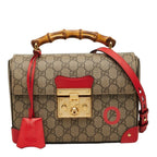 Gucci GG Small Bamboo Chain Shoulder Bag 2-Way Beige Red Leather
