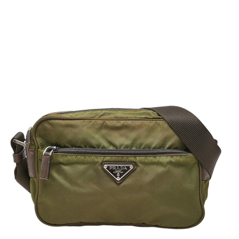 Prada Vela Sports Shoulder Bag Pochette Khaki Green Nylon Leather