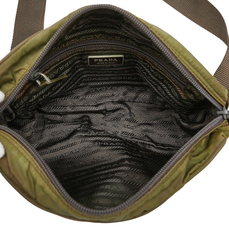 Prada Vela Sports Shoulder Bag Pochette Khaki Green Nylon Leather — view 8