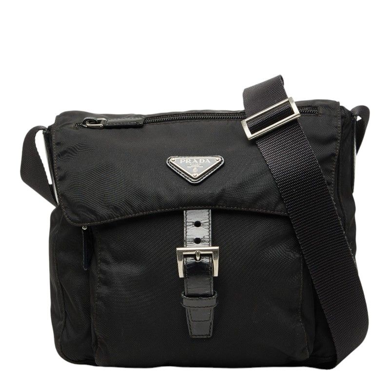 Prada Crossbody Shoulder Bag Black Nylon Leather
