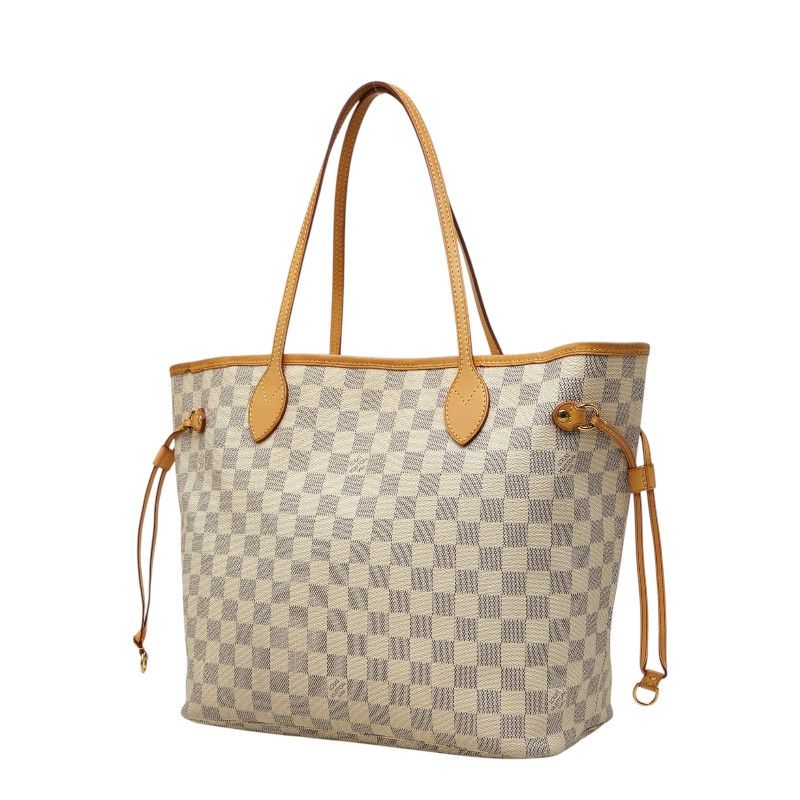 Louis Vuitton Damier Azur Neverfull MM Tote Shoulder Bag White Leather — view 2