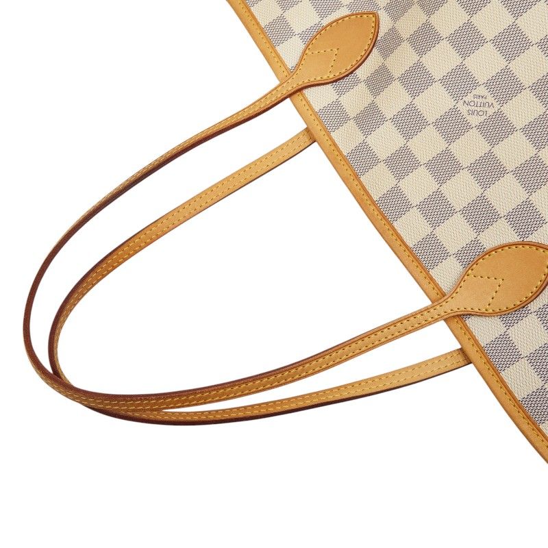 Louis Vuitton Damier Azur Neverfull MM Tote Shoulder Bag White Leather — view 8
