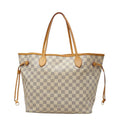 Louis Vuitton Damier Azur Neverfull MM Tote Shoulder Bag White Leather