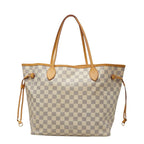 Louis Vuitton Damier Azur Neverfull MM Tote Shoulder Bag White Leather