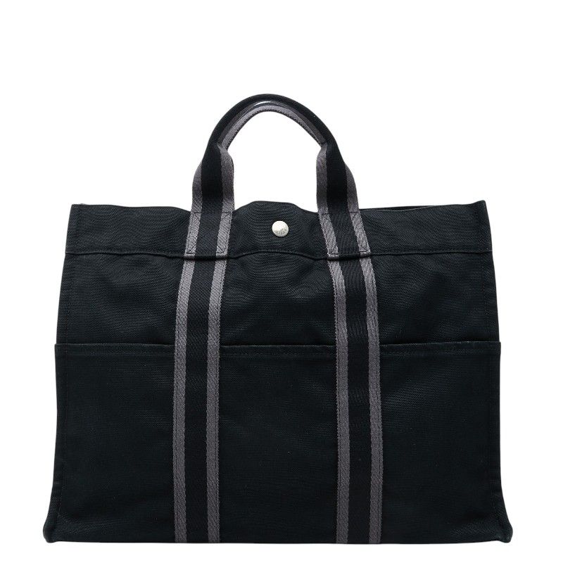 Hermes Fourre Tout MM Tote Black Gray Canvas