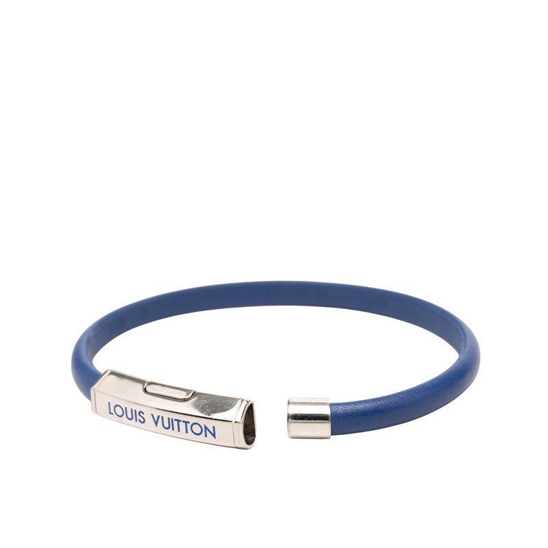 Louis Vuitton Clip It Bracelet Blue Silver Leather Metal — view 4