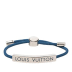 Louis Vuitton Bracelet LV Space Logo Plate Blue Silver Metal Nylon