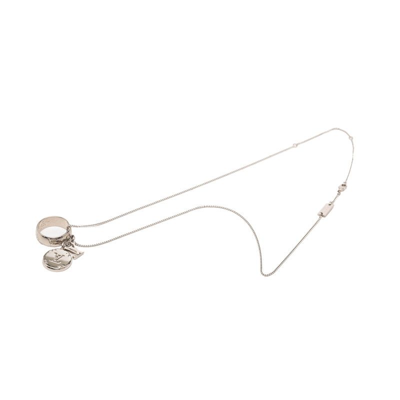Louis Vuitton Monogram Chain Pendant Ring Necklace Silver Metal — view 2