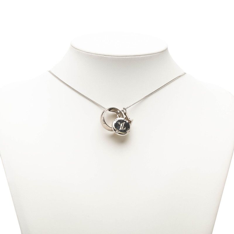 Louis Vuitton Monogram Chain Pendant Ring Necklace Silver Metal — view 9