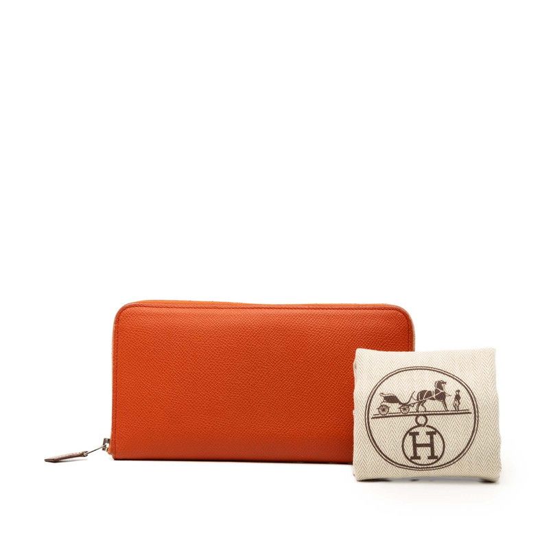 Hermes Azap Long Silk in Zip Around Wallet Fu Orange Veau — view 7