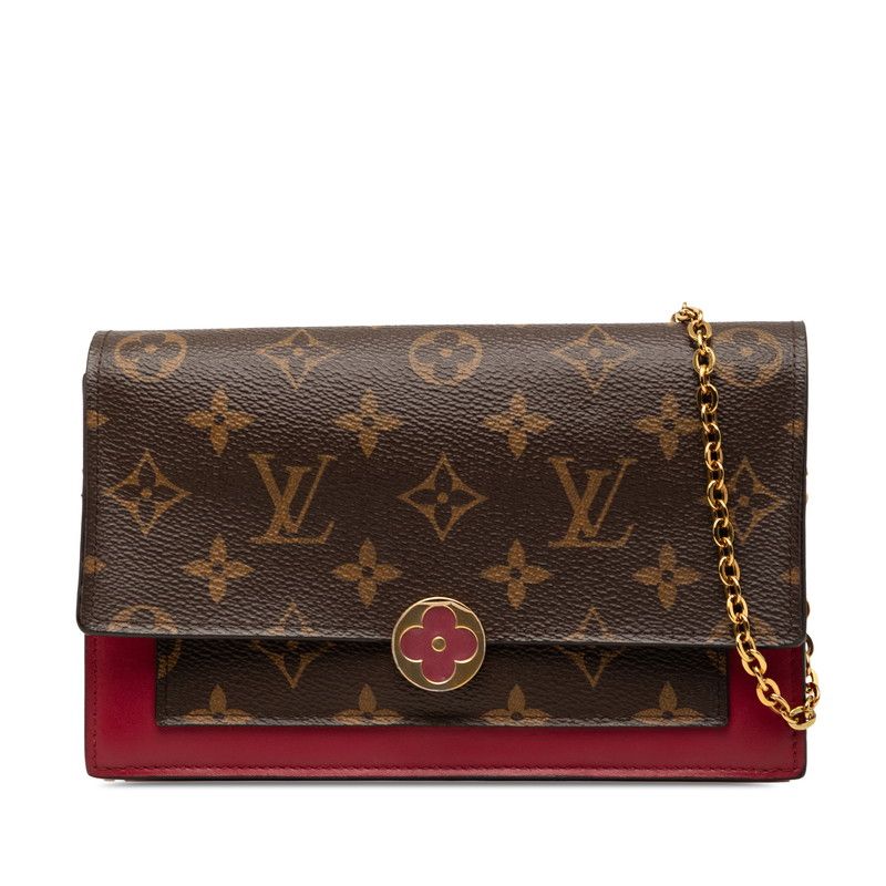 Louis Vuitton Monogram Portefeuille Floral Chain Wallet Shoulder Bag Fuchsia
