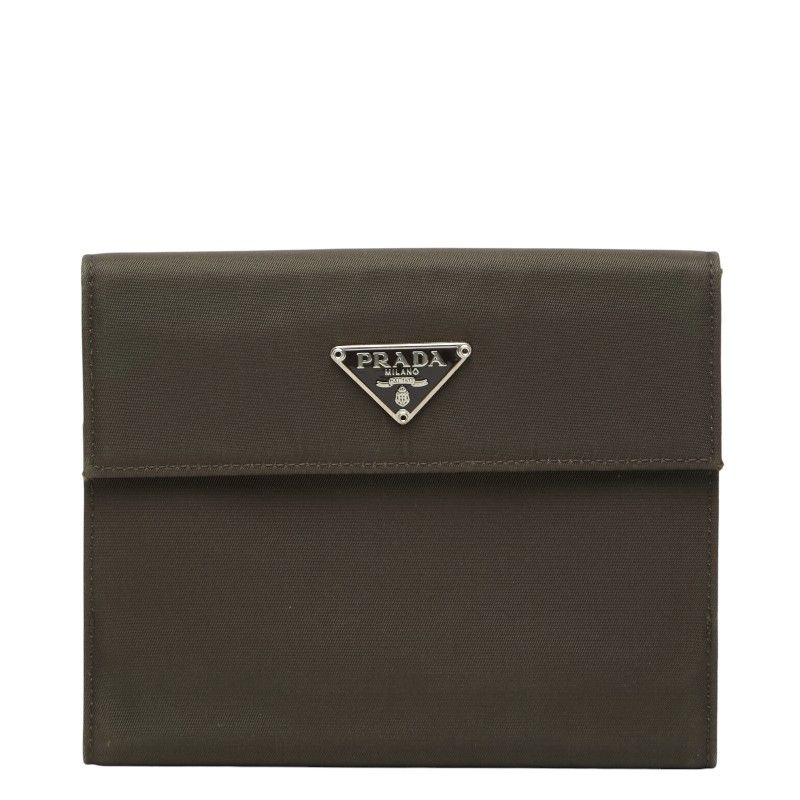 Prada Bifold Wallet Khaki Green Nylon Leather