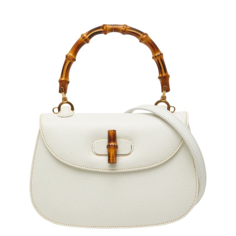 Gucci Bambu 2-Way Shoulder Bag 000 White Leather