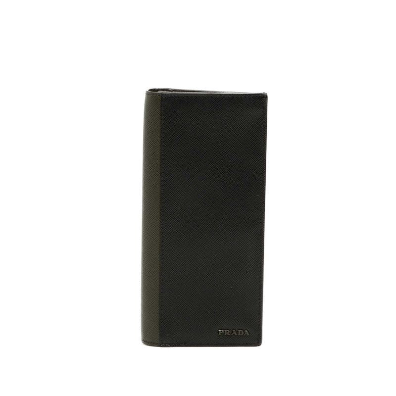 Prada Logo Wallet Black Green Saffiano Leather