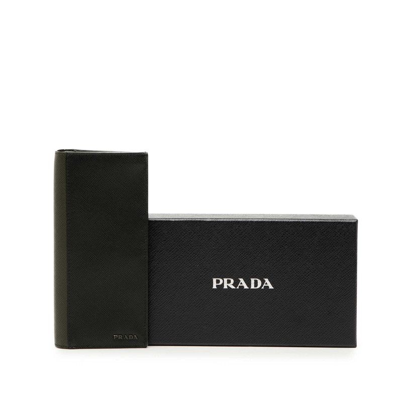 Prada Logo Wallet Black Green Saffiano Leather — view 7