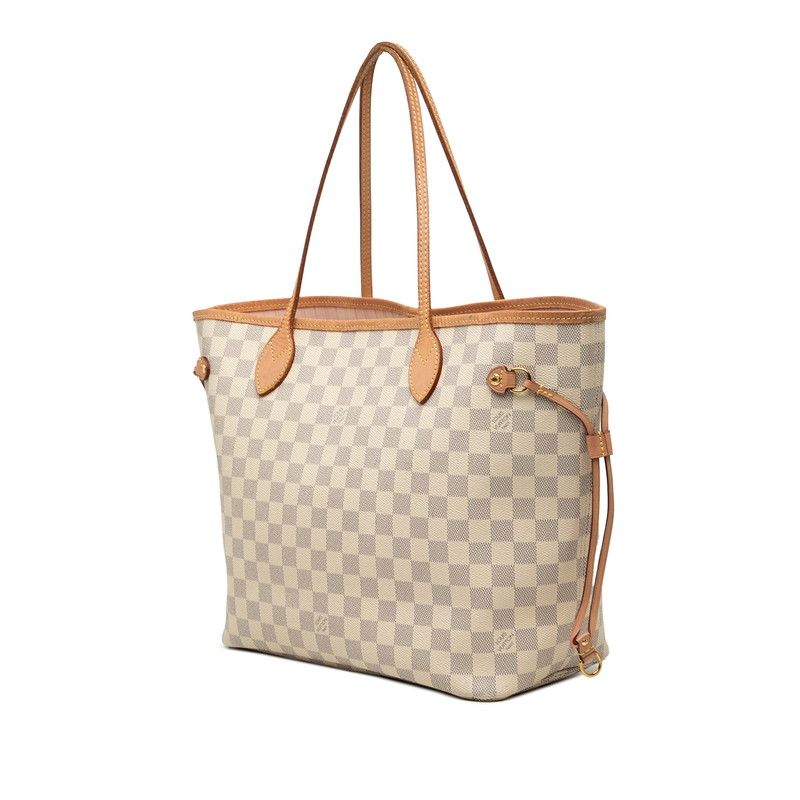 Louis Vuitton Damier Azur Neverfull MM Tote Rose Ballerine Ivory Leather — view 2