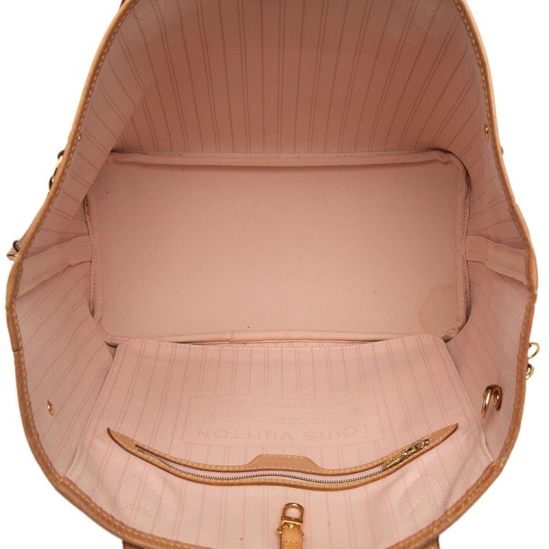 Louis Vuitton Damier Azur Neverfull MM Tote Rose Ballerine Ivory Leather — view 4
