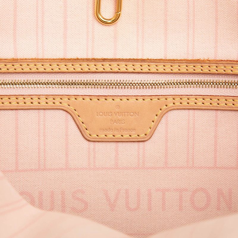 Louis Vuitton Damier Azur Neverfull MM Tote Rose Ballerine Ivory Leather — view 5