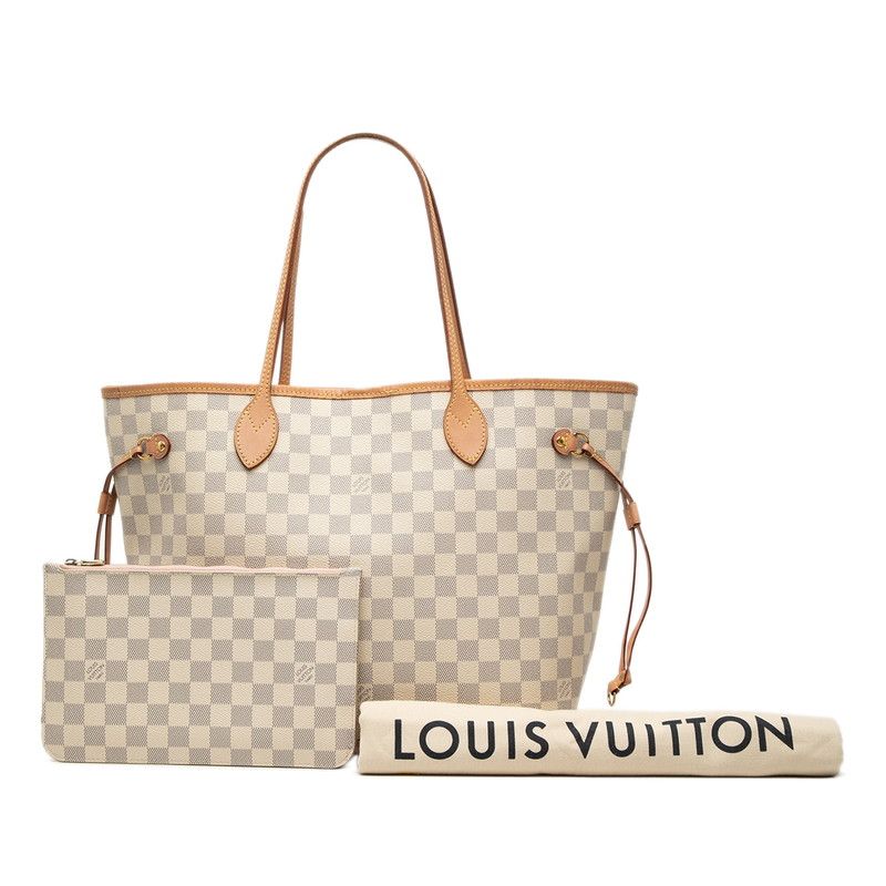 Louis Vuitton Damier Azur Neverfull MM Tote Rose Ballerine Ivory Leather — view 7