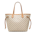 Louis Vuitton Damier Azur Neverfull MM Tote Rose Ballerine Ivory Leather