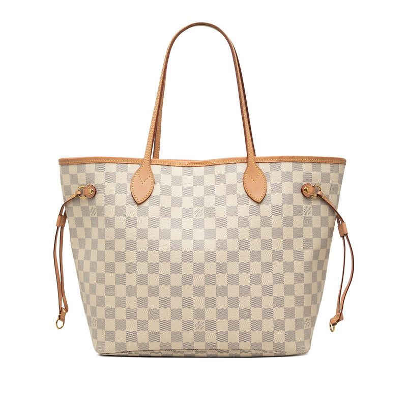 Louis Vuitton Damier Azur Neverfull MM Tote Rose Ballerine Ivory Leather
