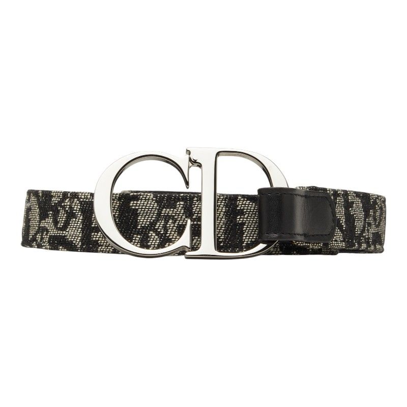Dior Trotter CD Logo Buckle 70 Black White Canvas Leather 1- Belt