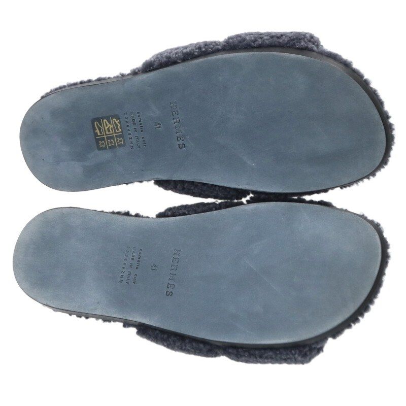 Hermes Izmir Motif Fleece Flat Sandals — view 4