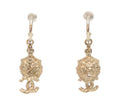 Chanel CC Logo Lion Pearl Hoop Earrings
