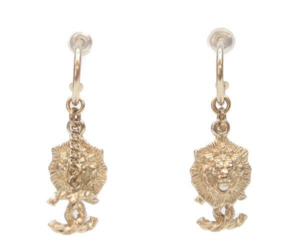 Chanel CC Logo Lion Pearl Hoop Earrings