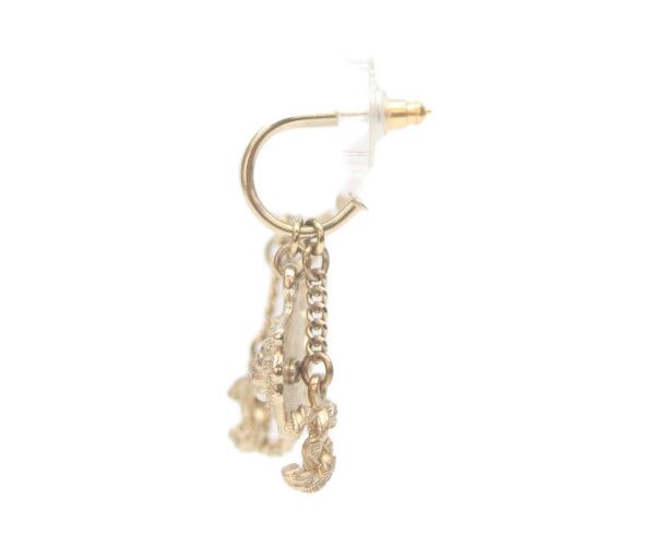 Chanel CC Logo Lion Pearl Hoop Earrings — view 3