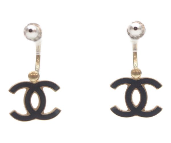 Chanel Black Enamel CC Logo Hoop Earrings — view 2