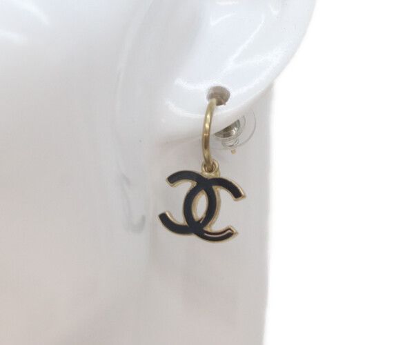 Chanel Black Enamel CC Logo Hoop Earrings — view 7