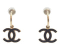 Chanel Black Enamel CC Logo Hoop Earrings