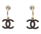 Chanel Black Enamel CC Logo Hoop Earrings