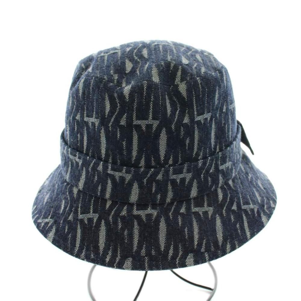 Dior Teddy Allover Small Brim Bucket Hat Denim Logo 58 Navy — view 3