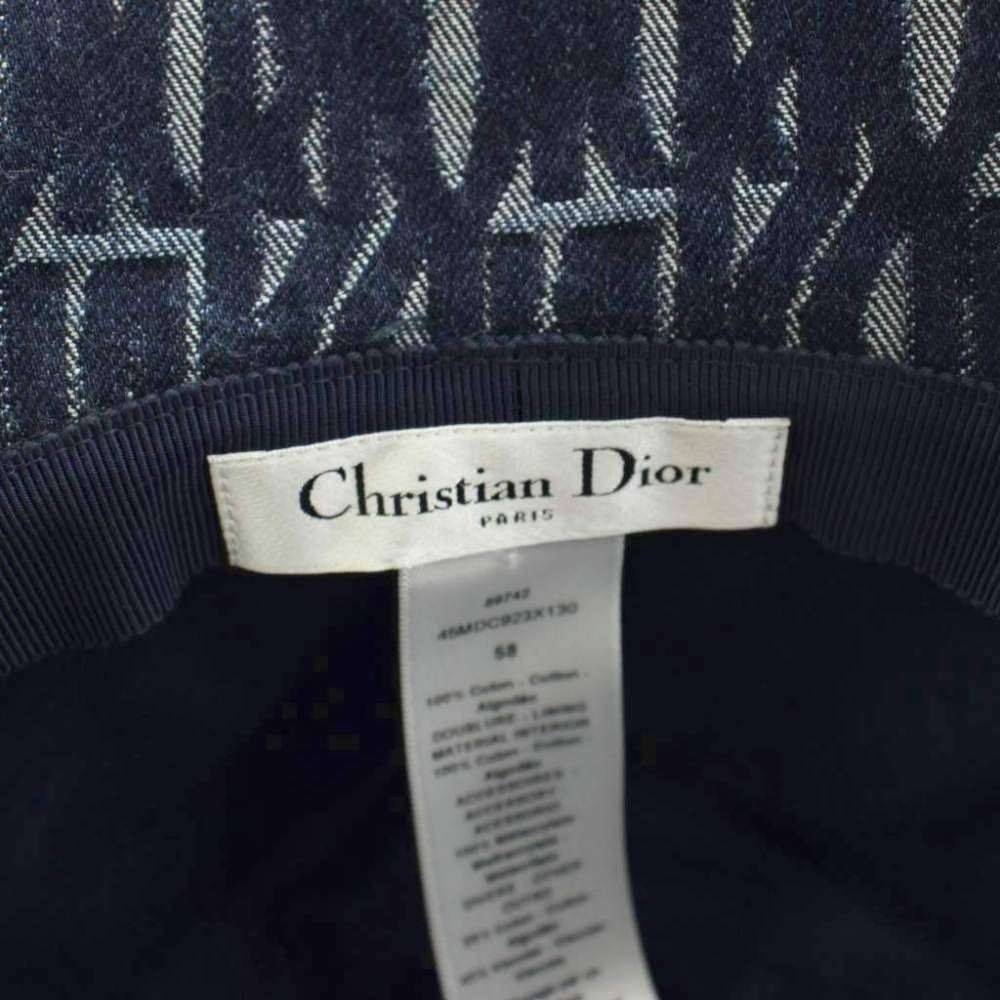 Dior Teddy Allover Small Brim Bucket Hat Denim Logo 58 Navy — view 6