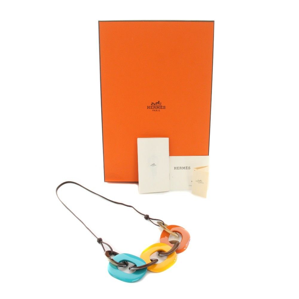 Hermes Karamba Pendant Buffalo Horn Lacquer Wood Blue Yellow Orange YT — view 8