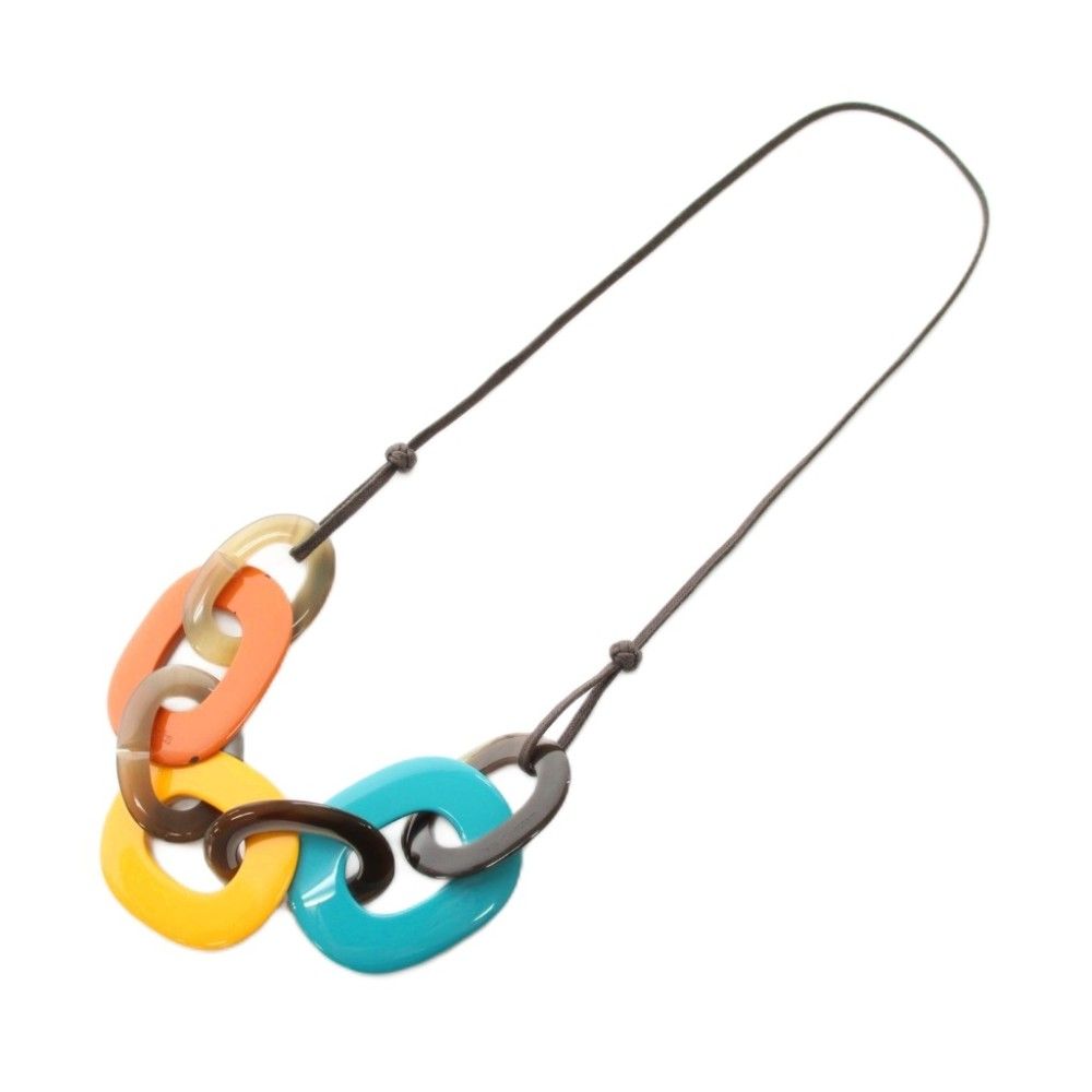 Hermes Karamba Pendant Buffalo Horn Lacquer Wood Blue Yellow Orange YT — view 4