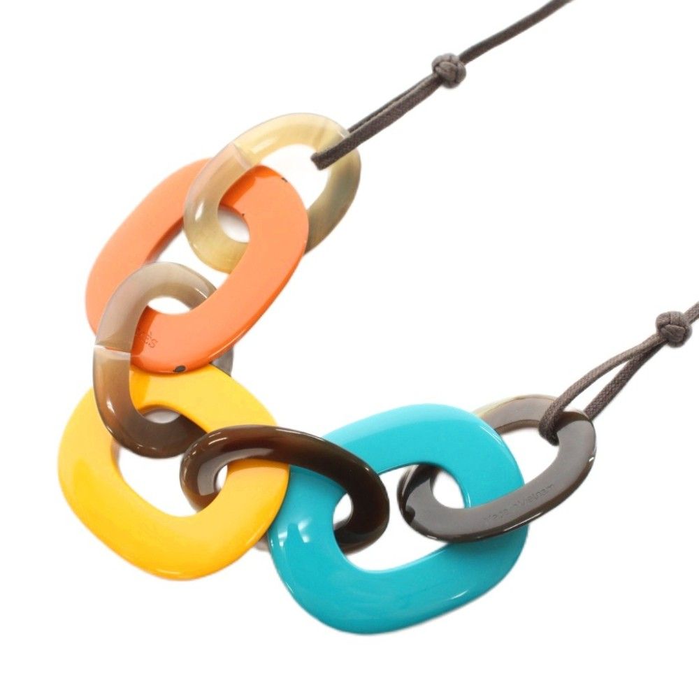 Hermes Karamba Pendant Buffalo Horn Lacquer Wood Blue Yellow Orange YT — view 3