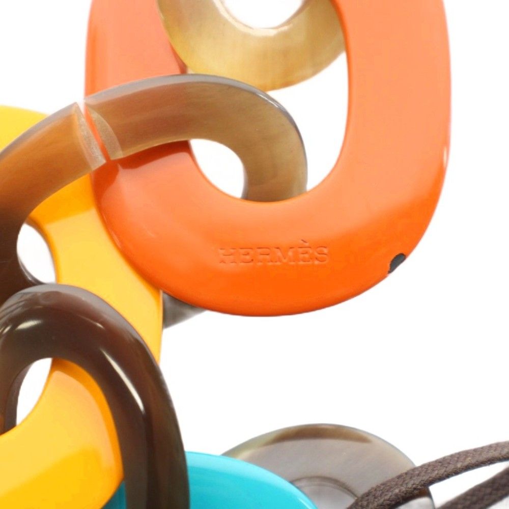 Hermes Karamba Pendant Buffalo Horn Lacquer Wood Blue Yellow Orange YT — view 5