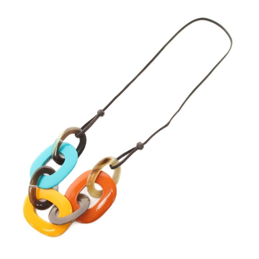 Hermes Karamba Pendant Buffalo Horn Lacquer Wood Blue Yellow Orange YT — view 2