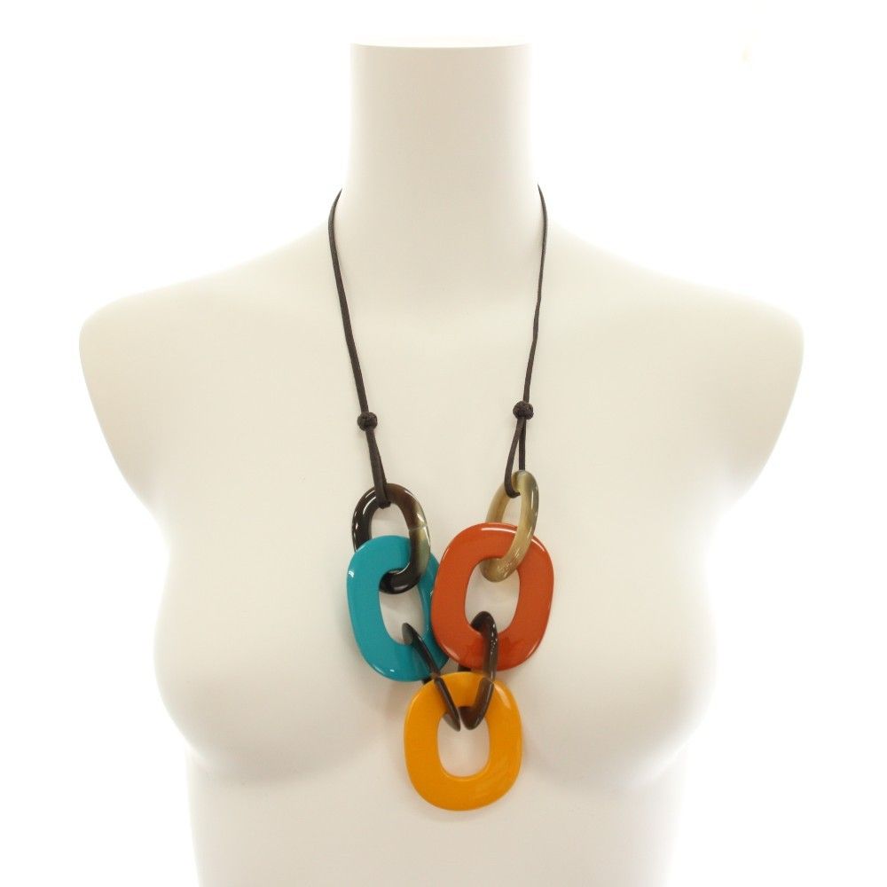Hermes Karamba Pendant Buffalo Horn Lacquer Wood Blue Yellow Orange YT — view 7