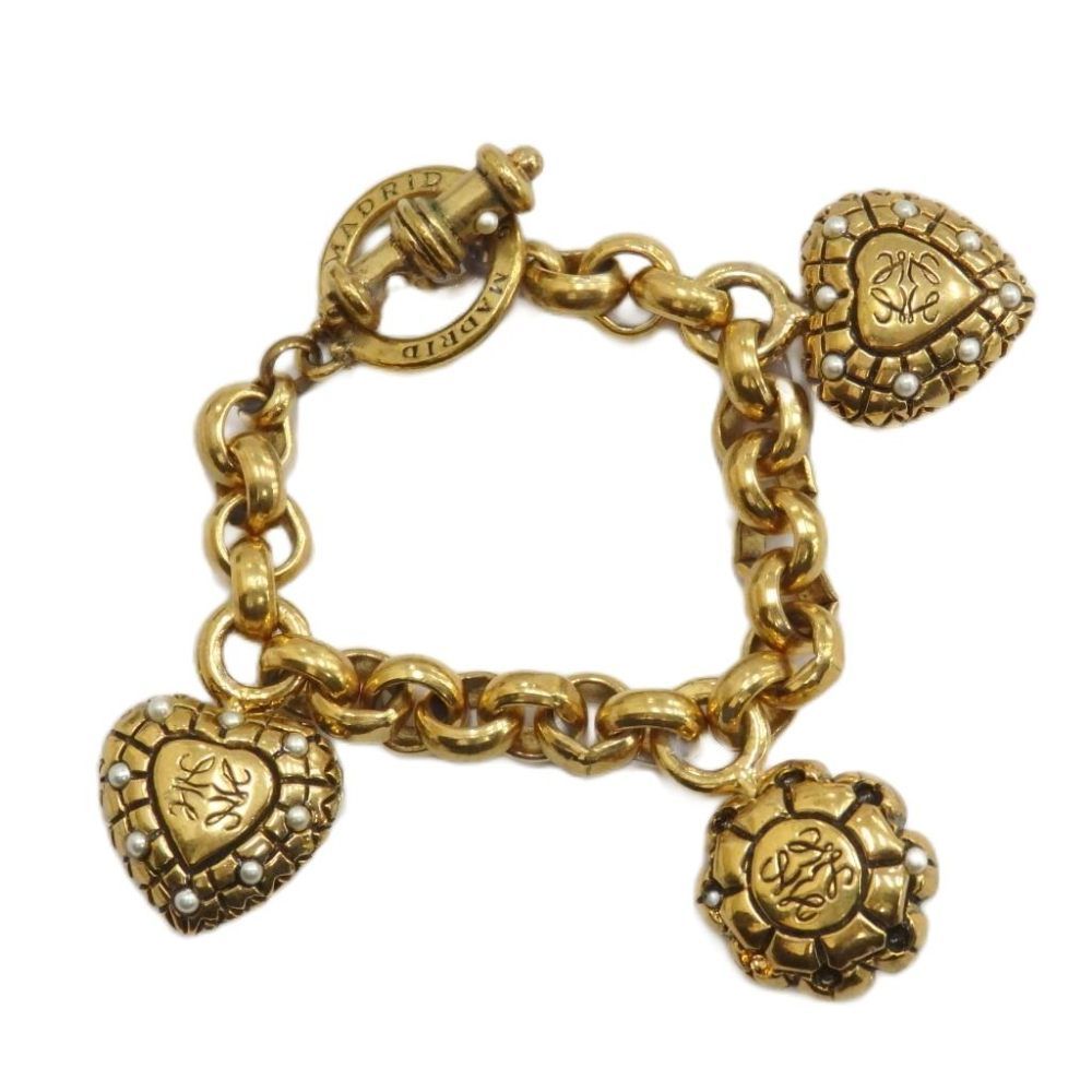 Loewe Vintage Bracelet Anagram Heart Charm Mantel Pearl Gold