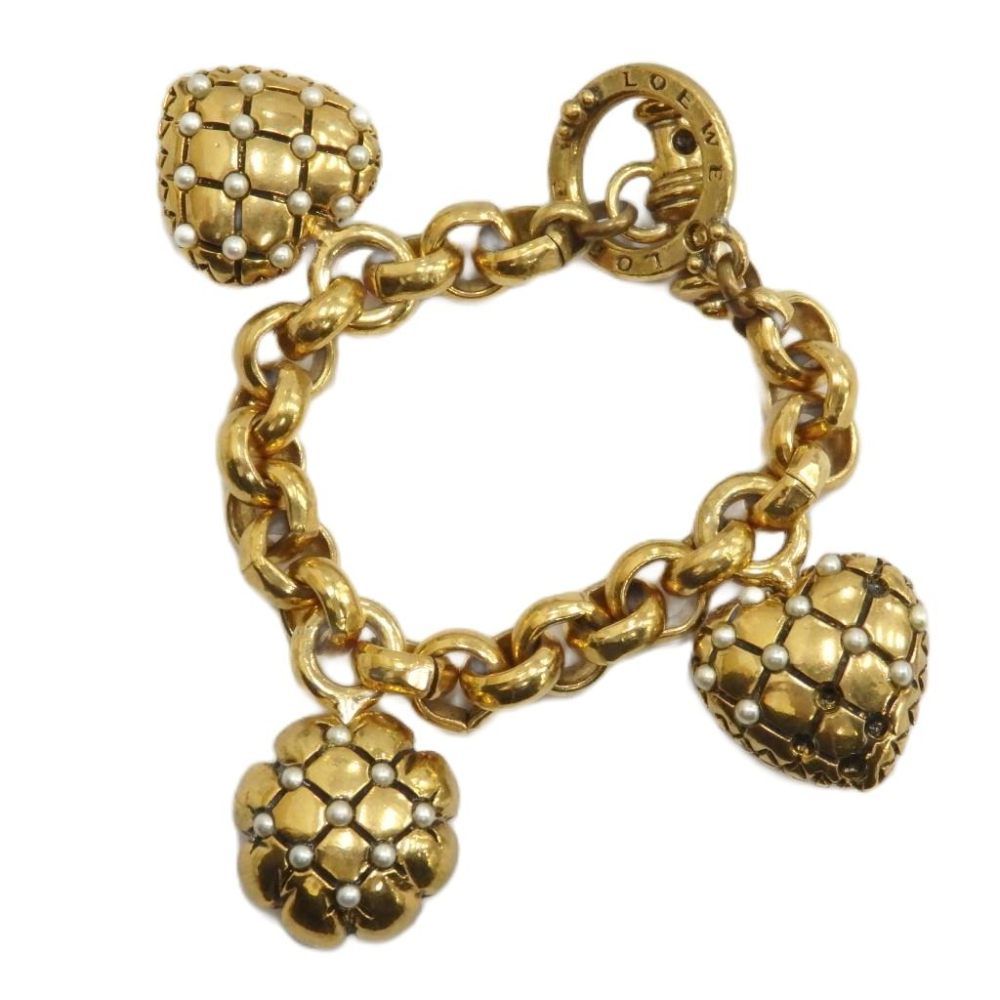 Loewe Vintage Bracelet Anagram Heart Charm Mantel Pearl Gold — view 2