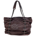 Chanel CC Logo Chain Tote Shoulder Bag Leather Brown