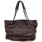 Chanel CC Logo Chain Tote Shoulder Bag Leather Brown
