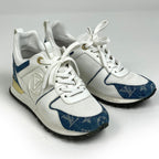 Louis Vuitton Run Away Sneakers Monogram LV Shoes Denim Leather White Blue — view 7