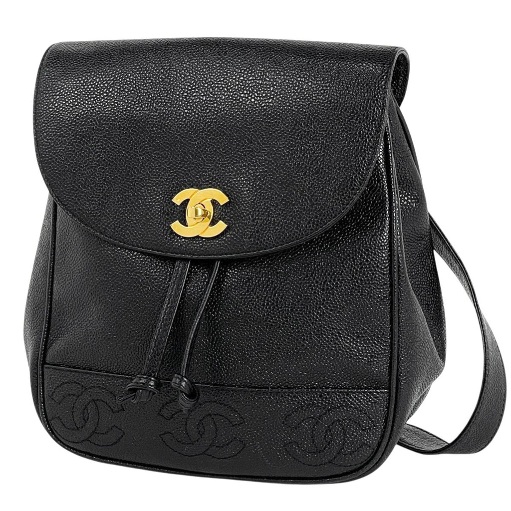 Chanel Triple CC Logo Backpack Caviar Leather Black