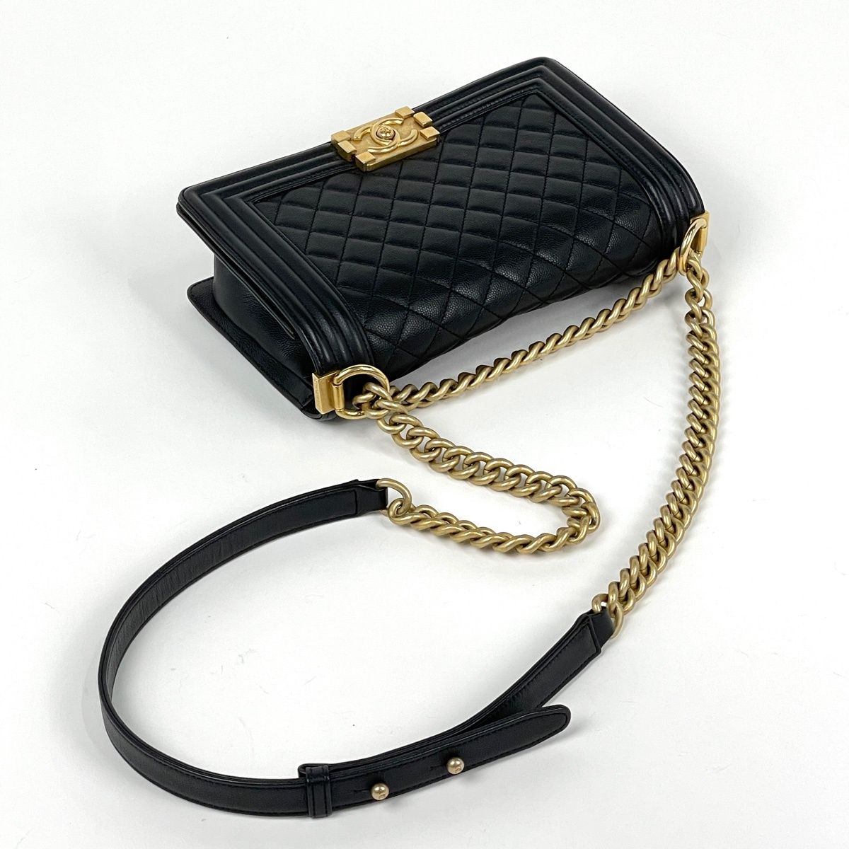 Chanel Boy Chain Shoulder Bag CC Logo Caviar Leather Black — view 5